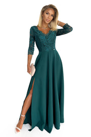 16767-7-309-5 AMBER elegant lace long dress with a neckline - green-7