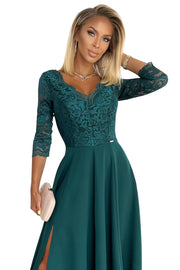 16767-8-309-5 AMBER elegant lace long dress with a neckline - green-8