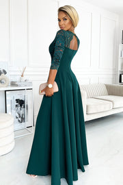 16767-2-309-5 AMBER elegant lace long dress with a neckline - green-2