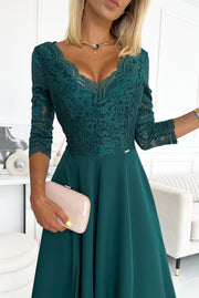 16767-3-309-5 AMBER elegant lace long dress with a neckline - green-3