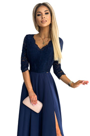 17139-8-309-6 AMBER elegant lace long dress with a neckline - navy blue-8