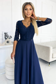 17139-3-309-6 AMBER elegant lace long dress with a neckline - navy blue-3