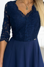 17139-6-309-6 AMBER elegant lace long dress with a neckline - navy blue-6