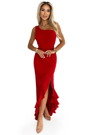 19331-7-317-4 One shoulder long dress - red-7