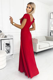 17336-2-411-2 CRYSTAL long shimmering dress with a neckline - red-2