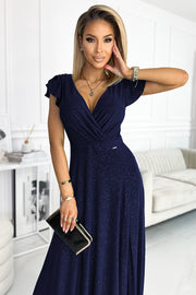 17434-3-411-3 CRYSTAL long shimmering dress with a neckline - navy blue-3