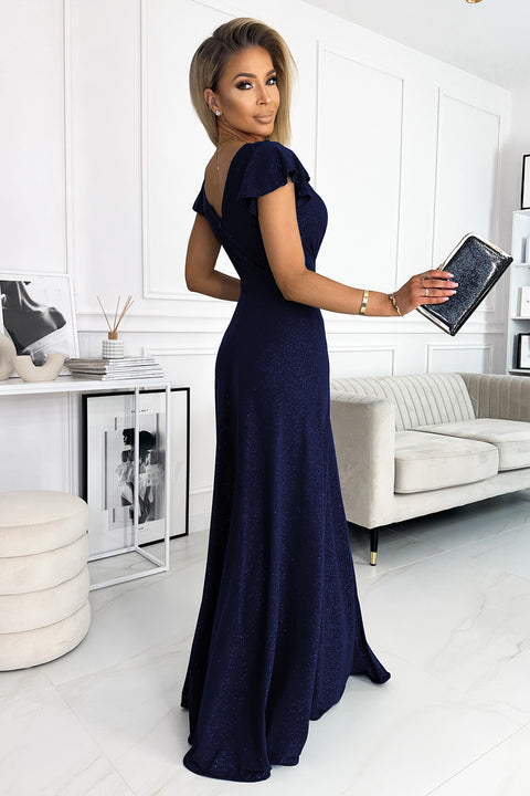 17434-2-411-3 CRYSTAL long shimmering dress with a neckline - navy blue-2