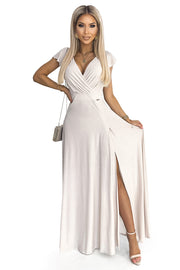 17427-7-411-4 CRYSTAL long shimmering dress with a neckline - beige-7