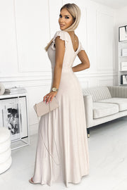 17427-3-411-4 CRYSTAL long shimmering dress with a neckline - beige-3