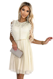 18140-7-454-3 GRETA dress with lace and gold belt - Beige-7