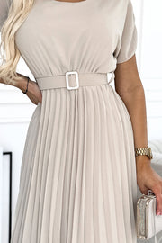 18132-5-465-2 MIA Pleated midi dress with a wide belt - beige-5