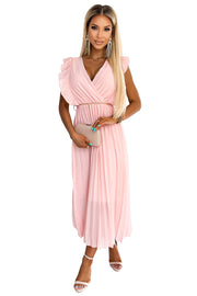 18215-7-470-1 GIORGIA Pleated dress with frills, neckline and gold chain - peach-7