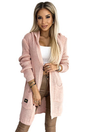 18708-7-488-2 Cardigan - cape with a hood, pockets and a patch - pink-7