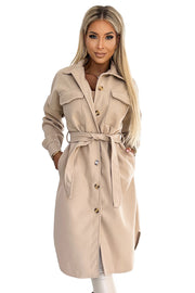 18524-7-493-1 Warm coat with pockets, buttons and tie at the waist - beige-7