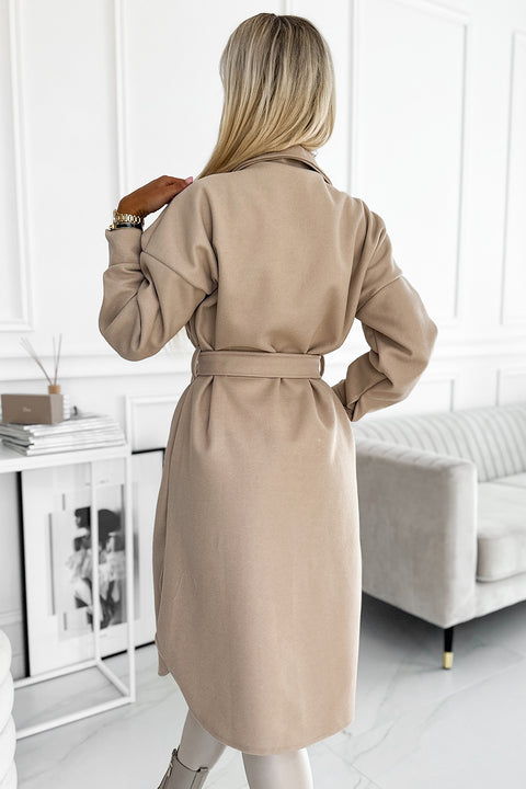 18524-3-493-1 Warm coat with pockets, buttons and tie at the waist - beige-3