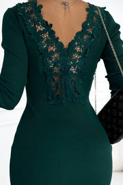 19006-5-532-3 Comfortable sweater dress with lace on the back - green-5