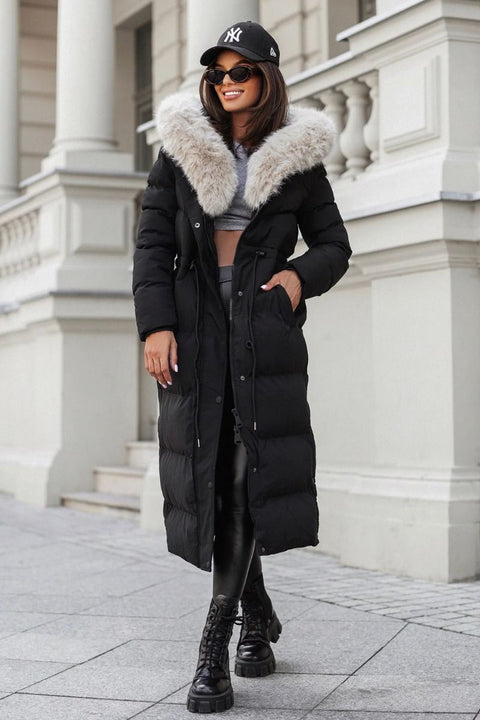 Dame vinter jakke model Carol i Sort lys pels