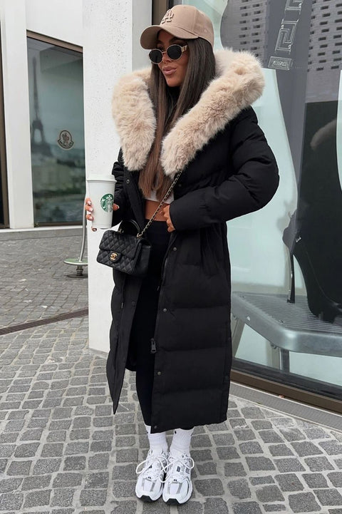 Dame vinter jakke model Carol i Sort lys pels