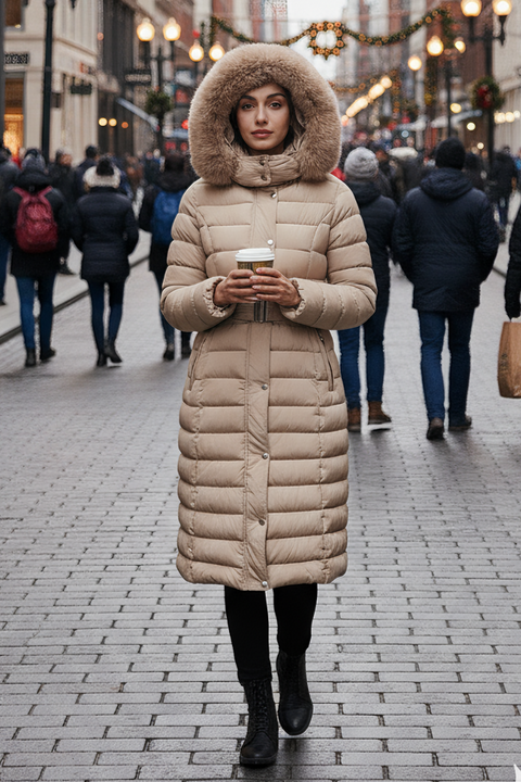 Dame vinter jakke model Julia i Lys Beige