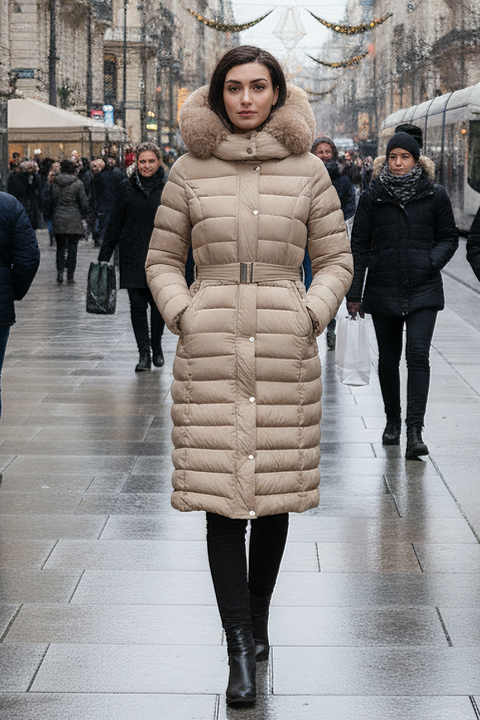 Dame vinter jakke model Julia i Lys Beige
