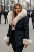Damvinterjacka modell Sindy i Svart, Beige Päls