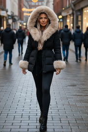 Dame vinter jakke model Sindy i Sort, Beige Pels