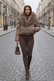 Dame Vinterjakke i kort model Elena i Beige