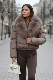 Dame Vinterjakke i kort model Elena i Beige