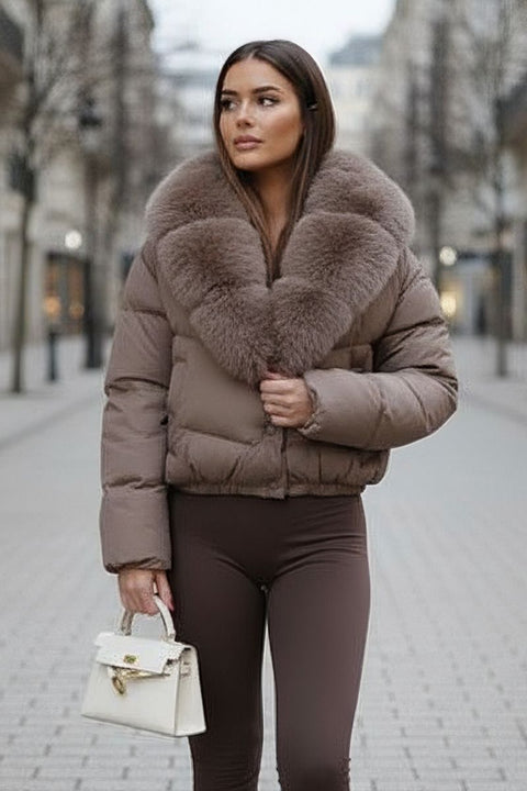 Dame Vinterjakke i kort model Elena i Beige