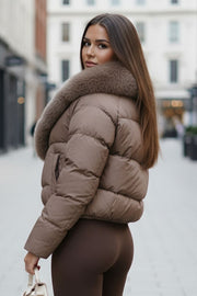 Dame Vinterjakke i kort model Elena i Beige