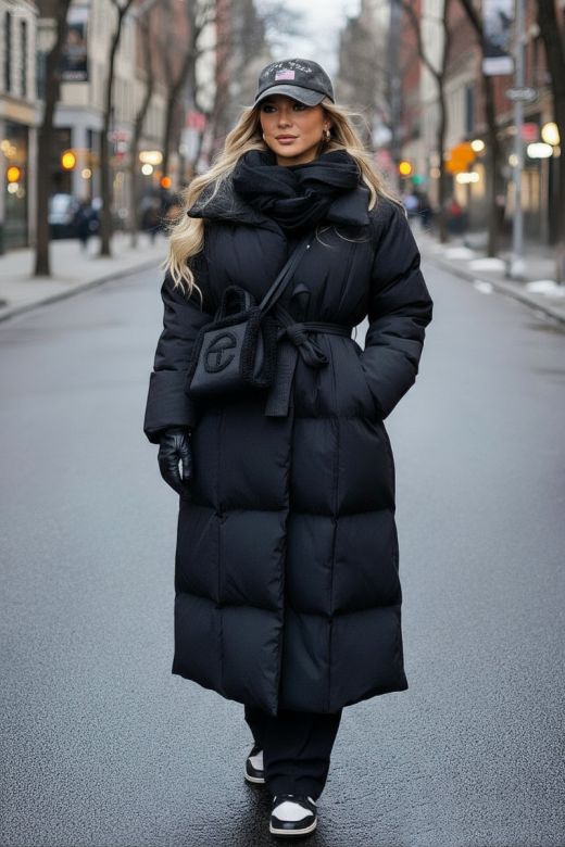 Damvinterjacka lång lätt Oversized look - Svart