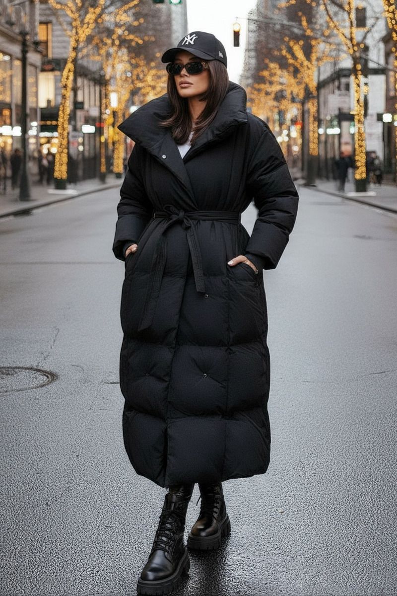 Damvinterjacka lång lätt Oversized look - Svart