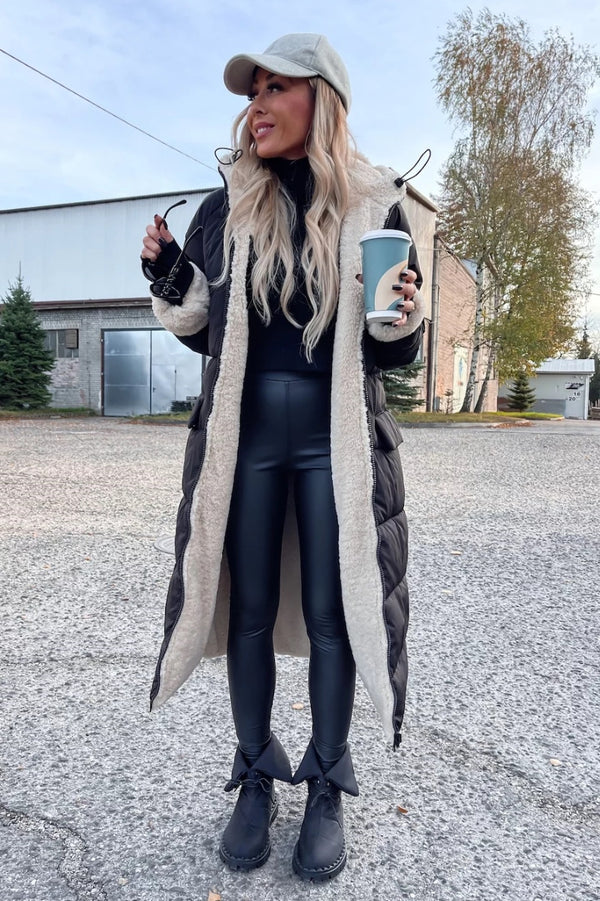 Dame Vinterjakke lang Vendbar i sort