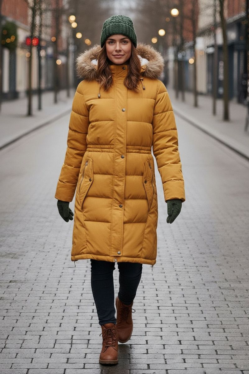 Damvinterjacka med päls modell Ashley i gult