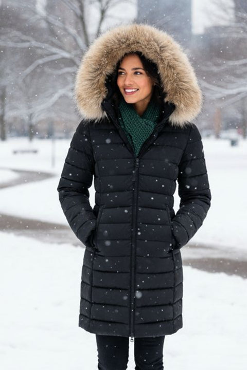 Vinterjakke Dame model Aspen i Sort med stor Pels