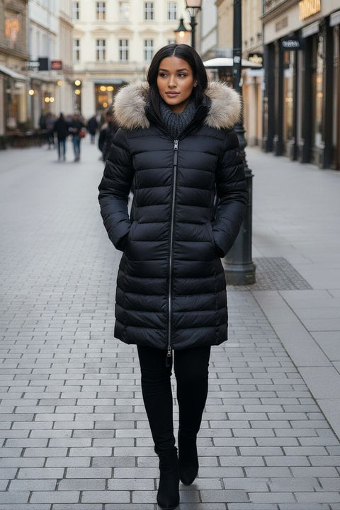 Vinterjakke Dame model Aspen i Sort med stor Pels