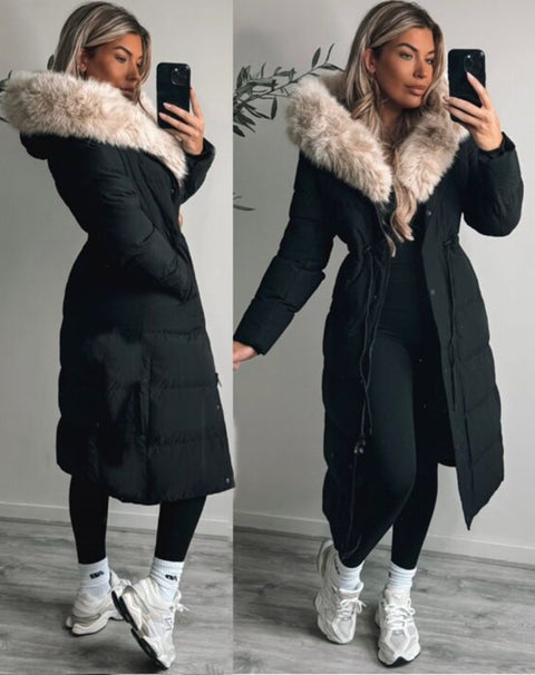 Dame vinter jakke model Carol i Sort lys pels