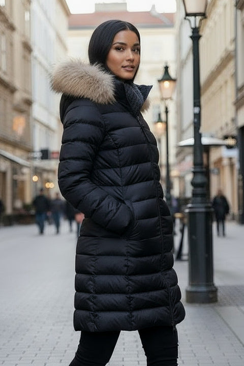 Vinterjakke Dame model Aspen i Sort med stor Pels