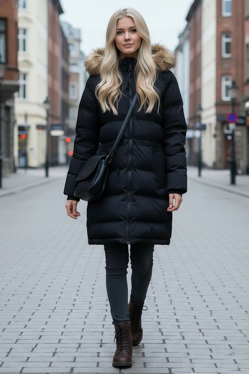 Damvinterjacka i dansk design, Sanny i svart med päls