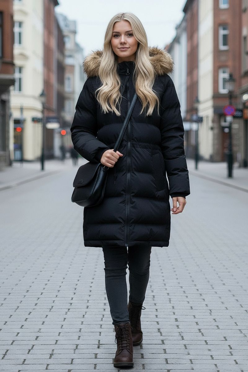 Damvinterjacka i dansk design, Sanny i svart med päls