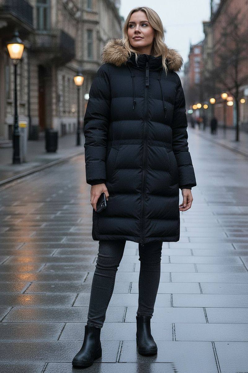Damvinterjacka i dansk design, Sanny i svart med päls