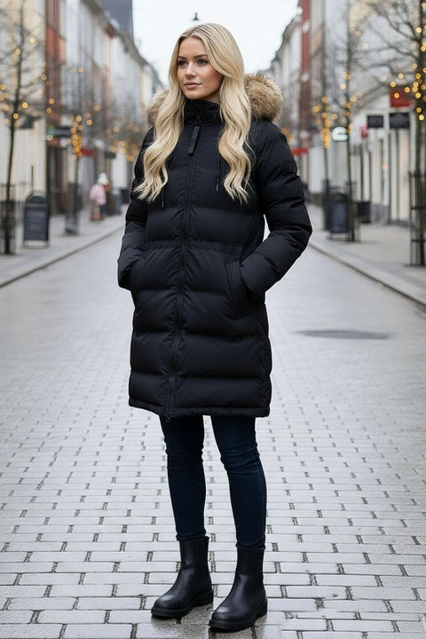 Dame Vinterjakke i Danske design, Fanny i Sort med pels