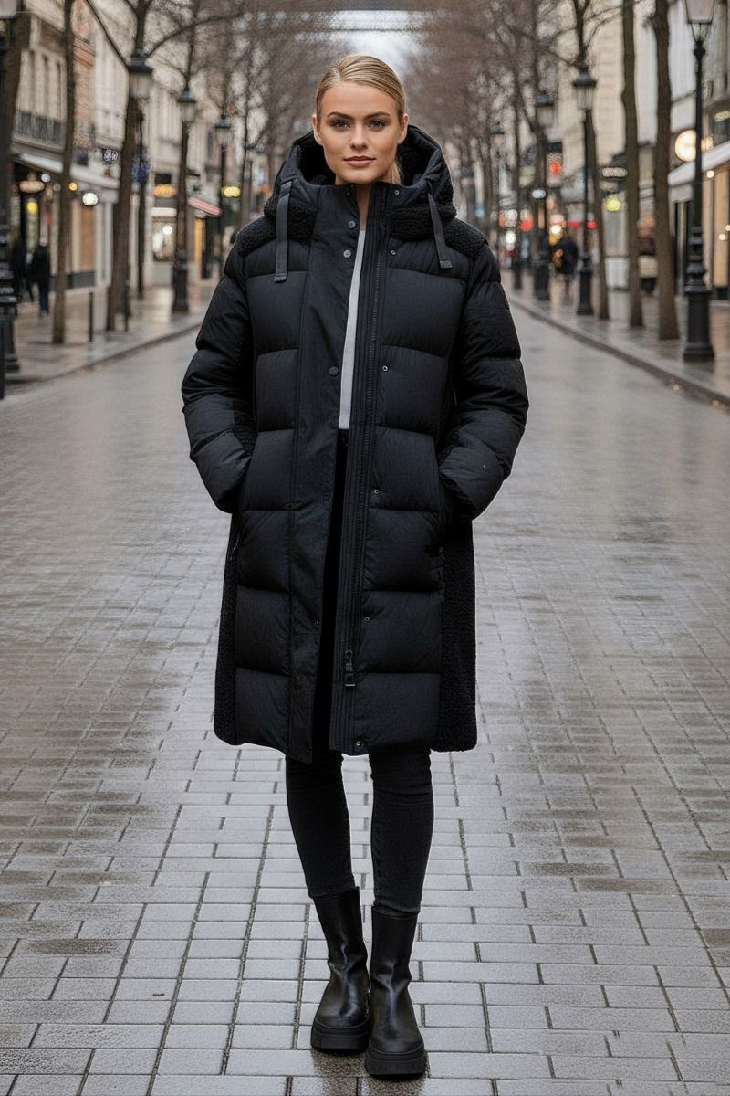 Läcker lång vinterjacka från NAVAHOO - Funkel Teddy i Svart