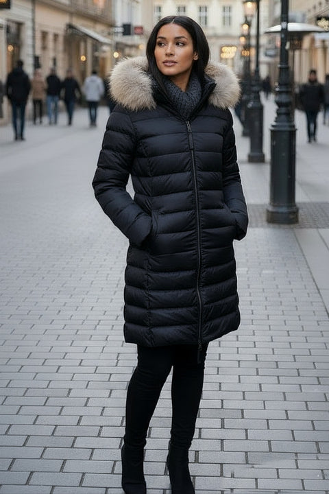 Vinterjakke Dame model Aspen i Sort med stor Pels